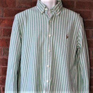 Men's Ralph Lauren OXFORD KNIT / MESH  Green/White Stripe Shirt